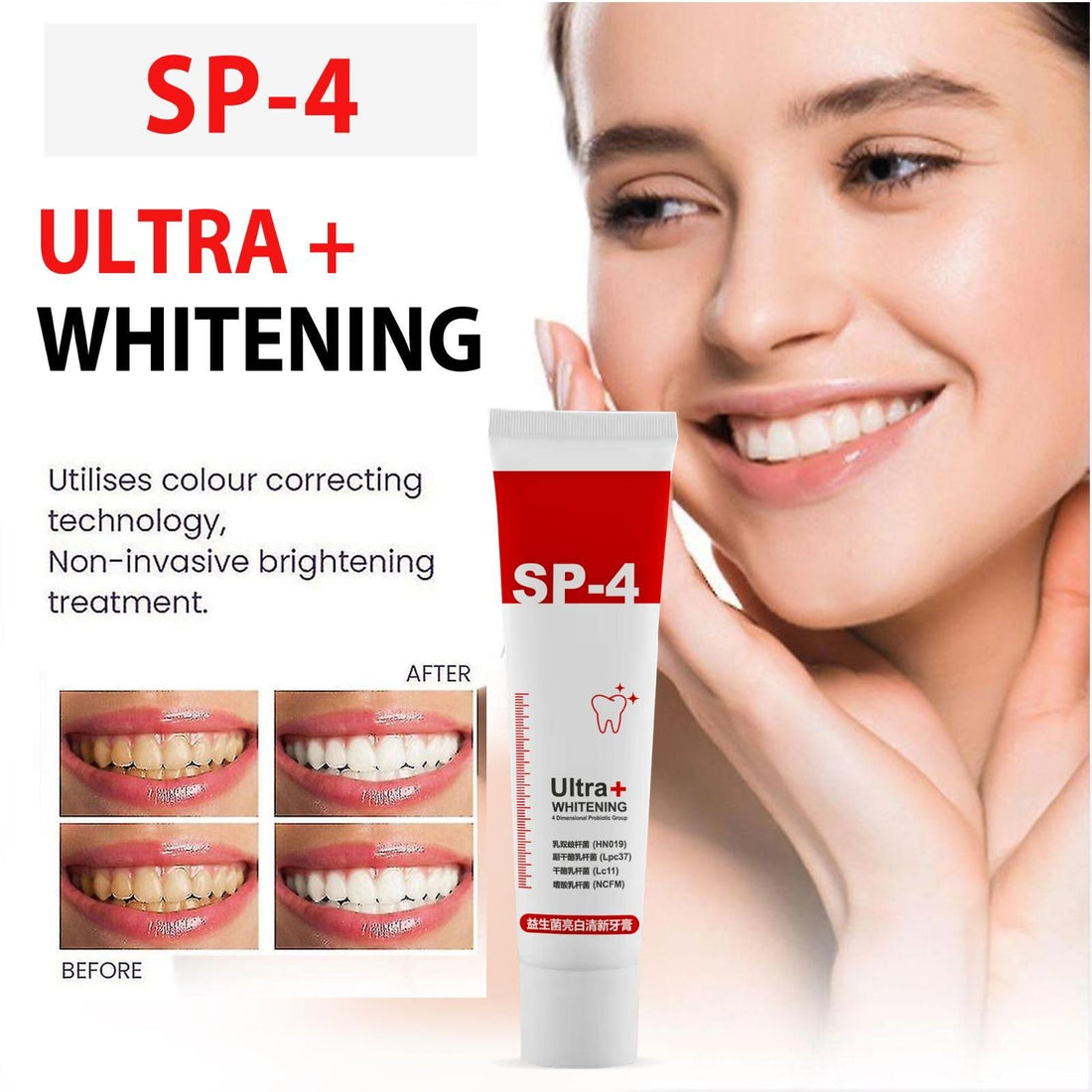 SP-4 Probiotic Whitening Toothpaste – Natural Teeth Whitening, Fresh Breath & Oral Care (Pack of 2)